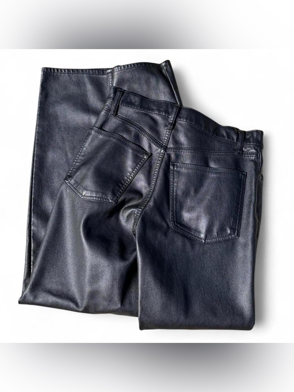 Black Leather Straight Leg Ankle Pants
